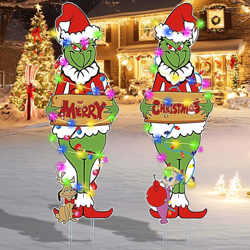 HEORIM 2 Pcs Large Christmas Outdoor Decorations with Metal Stakes Merry Christmas Yard Signs for Lawn, Garden Yard Decor - Image 1